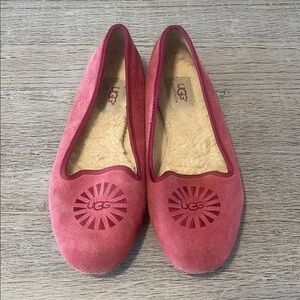 Ugg Australia Alloway Ballet Flat Shoes Red Suede Sheepskin/Details‎ Size 7